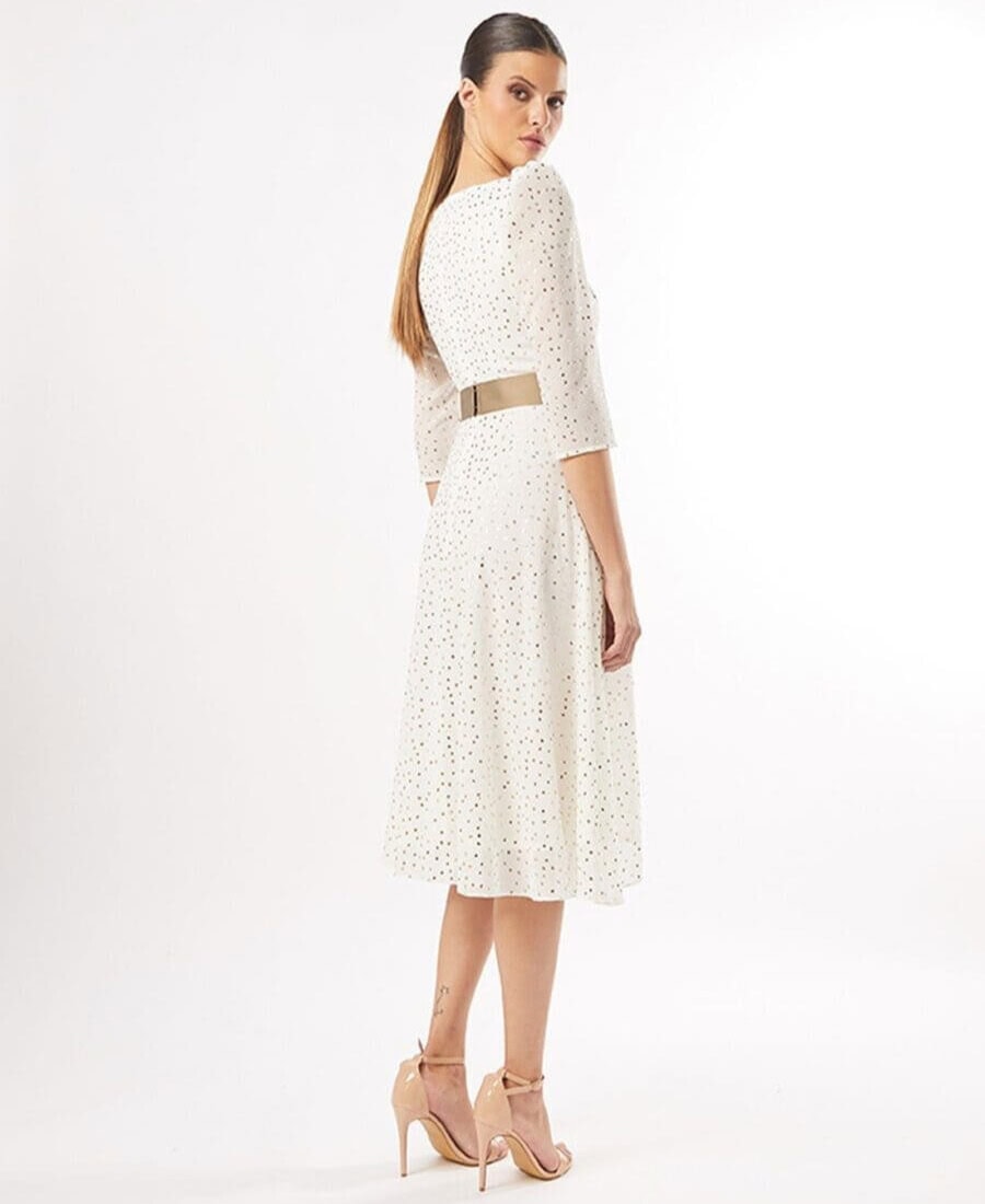 50611 dos Carla Ruiz robe de cocktail midi blanc manches trois quart ceinture taille magasin de robes de soirée Paris