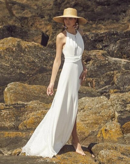 Nais face Rembo Atelier robe de mariée fluide bohème simple crêpe emmanchure américaine magasin de robes de mariée Paris