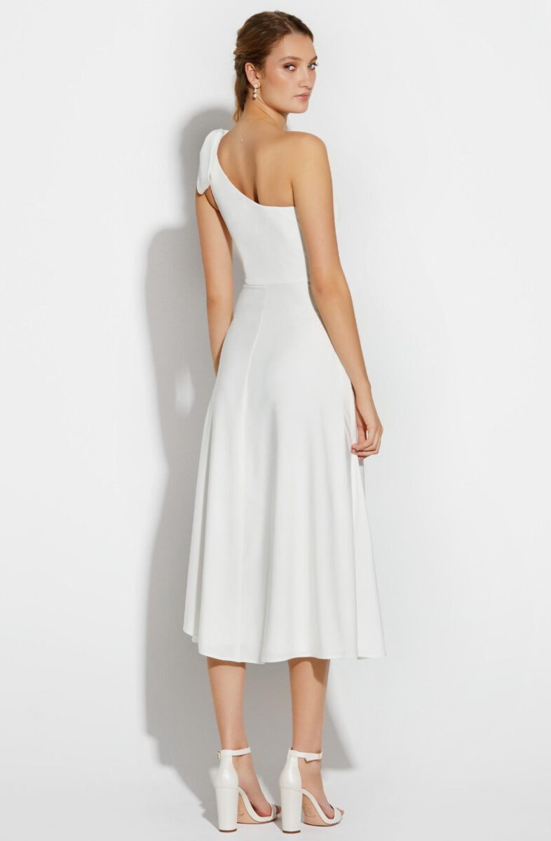 08-4561 dos Lilly robe de mariée mi longue civile top asymétrique noeud robe fluide magasin de robe de mariée Paris