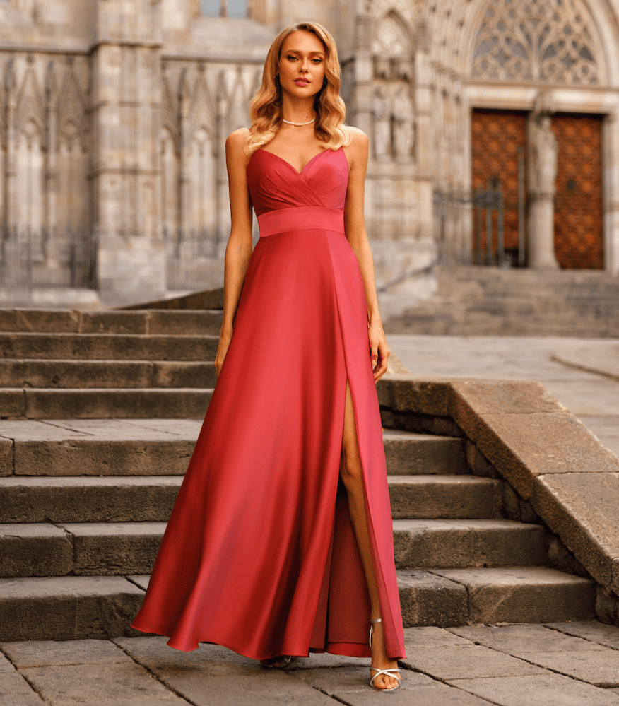 RO643S face Créatif Paris robe longue satin fluide top cache coeur jupe fendue robe maman des mariés magasin de robes de soirée Paris