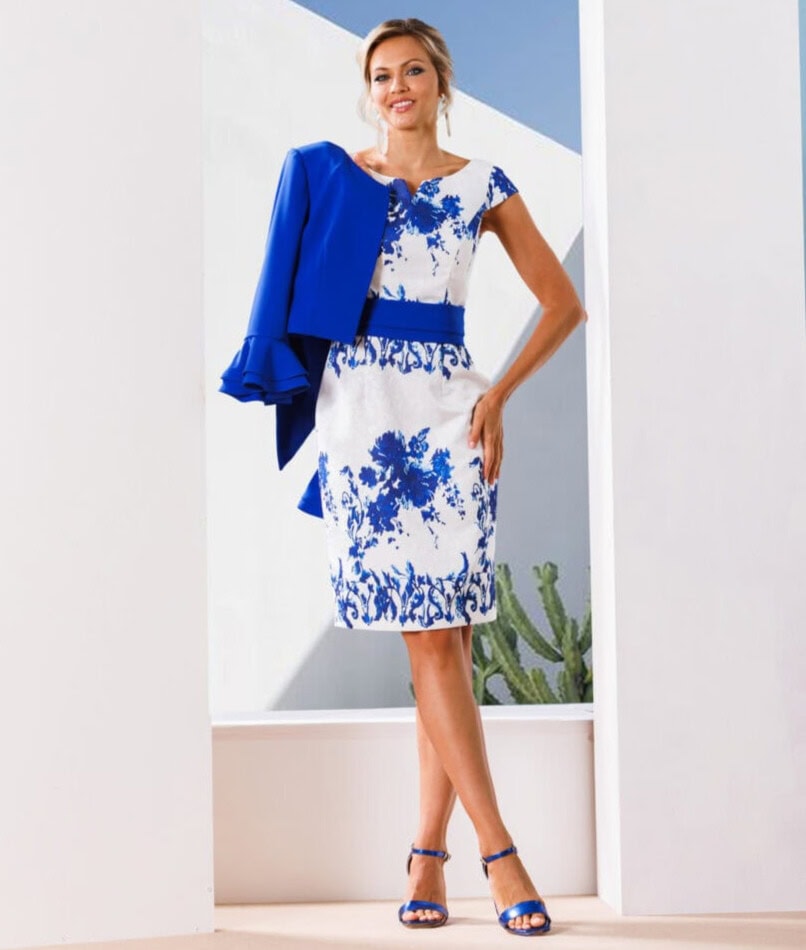 241-691-01 face Linea Raffaelli ensemble de soirée robe droite et veste courte pour mère des mariés magasin de robes de soirée Annecy