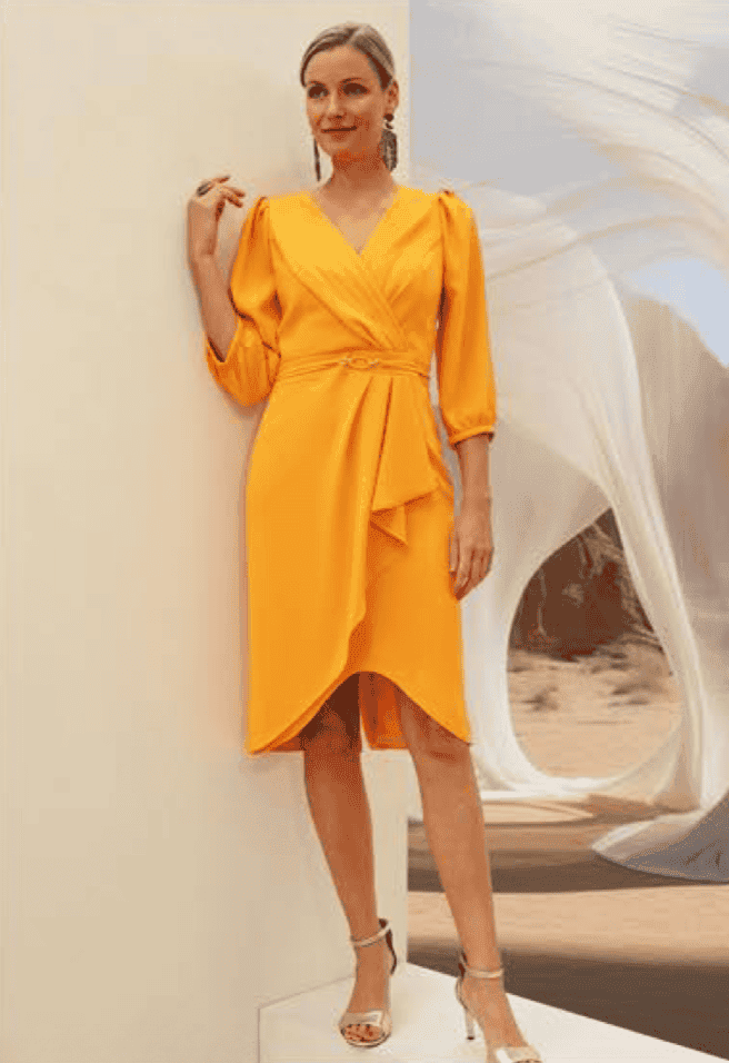 241-826-1-01 face Linéa Raffaelli robe de soirée courte cache coeur fluide manches trois quarts robe mère des mariés magasin de robes de soirée Paris