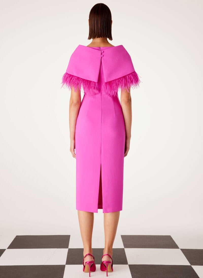 51509 dos Carla Ruiz robe de cocktail mi longue droite col oversize revers robe maman des mariés magasin de robes de soirée Paris