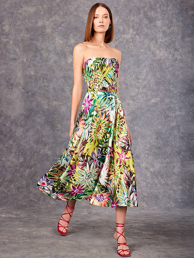 99635 face Carla Ruiz robe de cocktail longueur midi bustier droit robe maman des mariés magasin de robes de soirée Paris