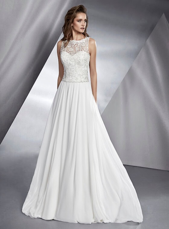 Bolzano face Modeca robe de mariée A-line trapèze dentelle mousseline bustier coeur magasin de robes de mariée Nogent-sur-Marne