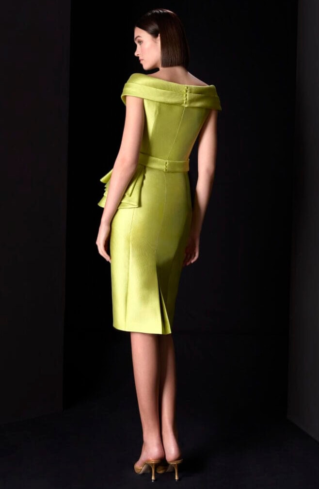 MG3612 dos Manu Garcia robe de cocktail courte mikado col V manchettes ceinture robe mère des mariés magasin de robes de soirée Paris