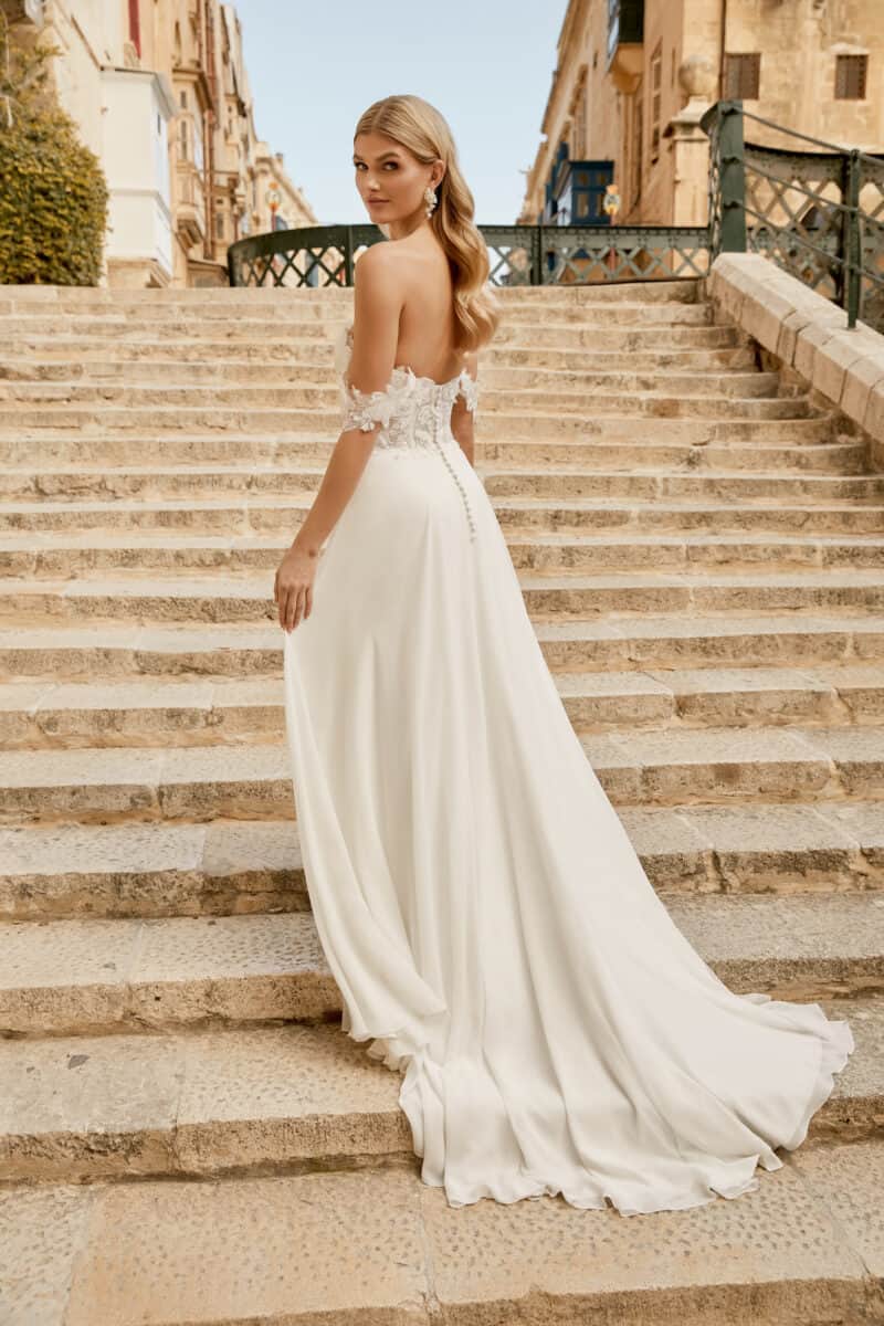 44485 dos Justin Alexander Sincerity robe de mariée fluide, bustier dentelle nogent sur marne