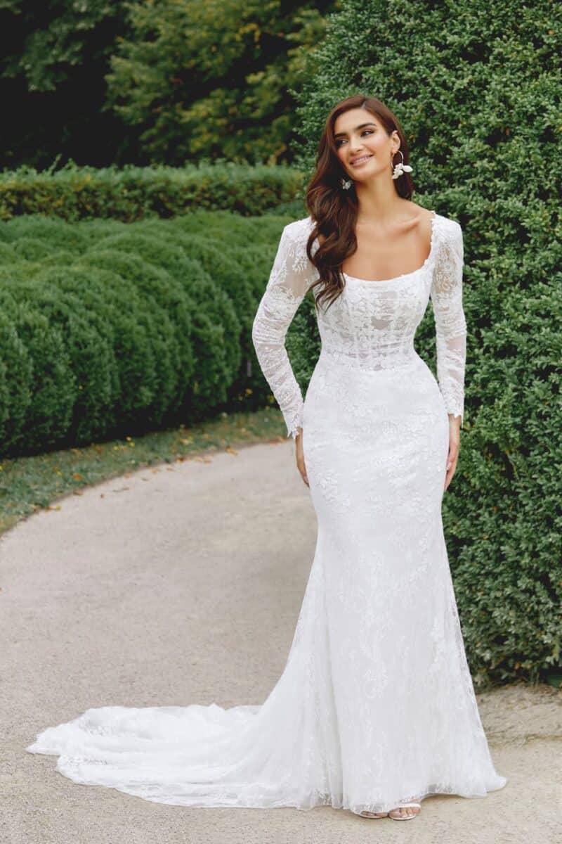44524 face Justin Alexander Sincerity robe de mariée sirene en dentelle manches longues boutique Nogent sur Marne