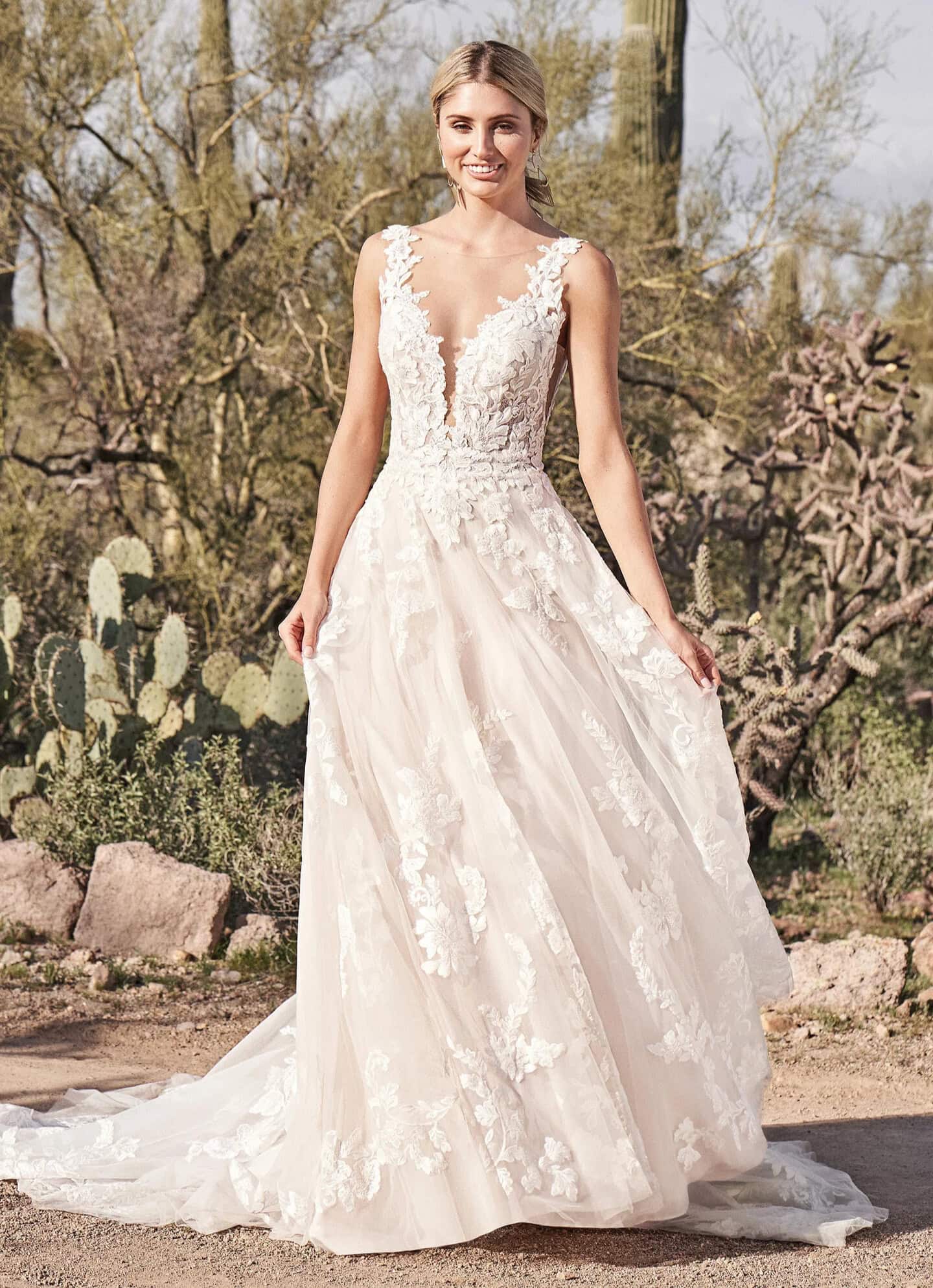 66163 face Justin Alexander robe de mariée A-line trapèze dentelle boutique de robes de mariée Annecy