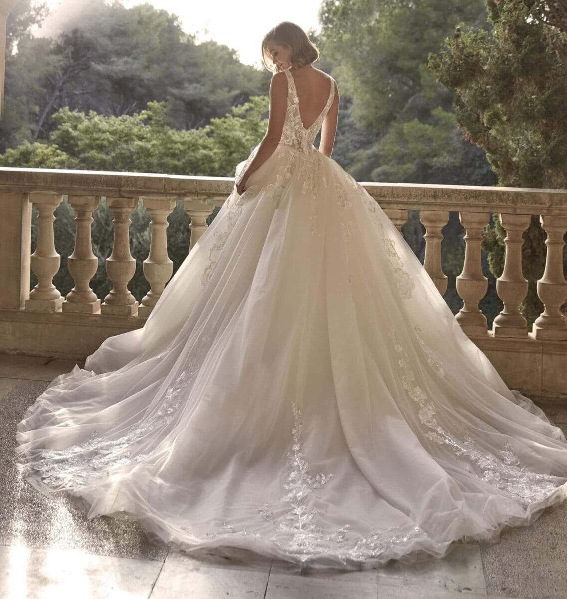 Alluette-dos-Pronovias-robe-de-mariee-princesse-tulle-dentelle-decollete-V-traine-boutique-de-robes-de-mariee-Paris