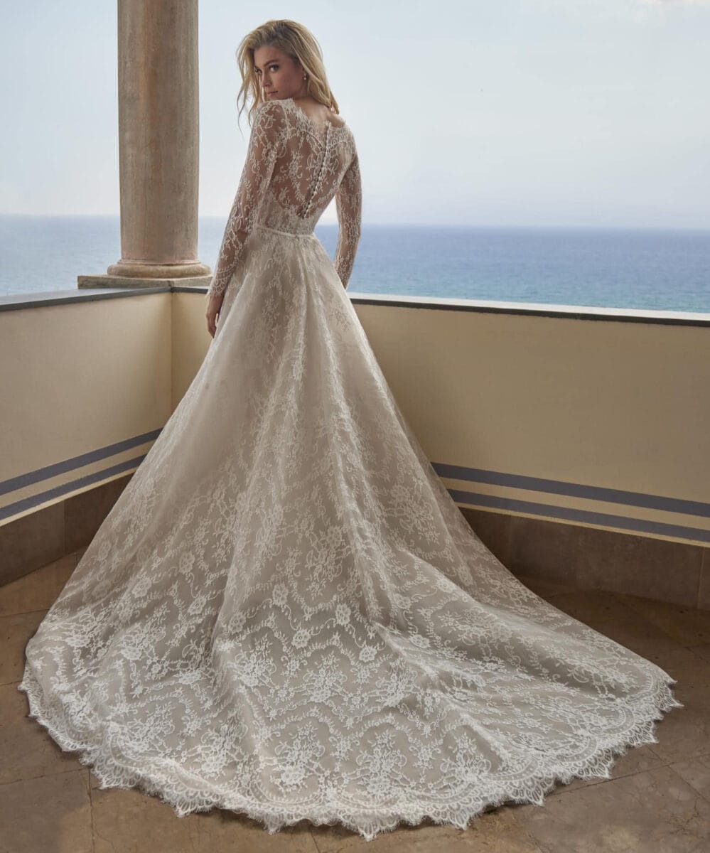 Ati-dos-Pronovias-robe-de-mariee-trapeze-A-line-dentell-traine-manches-longues-dentelle-boutique-de-robes-de-mariee-Paris