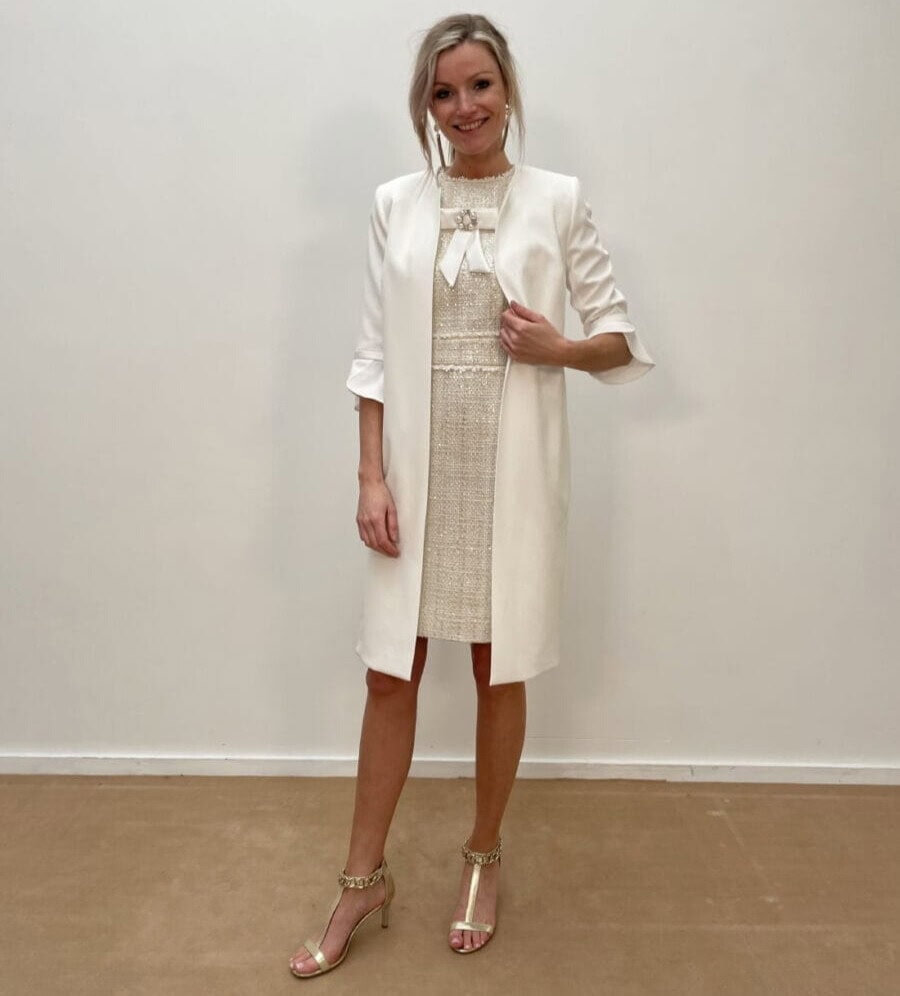 230-060-01 : 230-059-01 face Linéa Raffaelli ensemble de cocktail robe et manteau robe tweed manteau fluide pour mère des mariés magasin de robes de soirée Paris