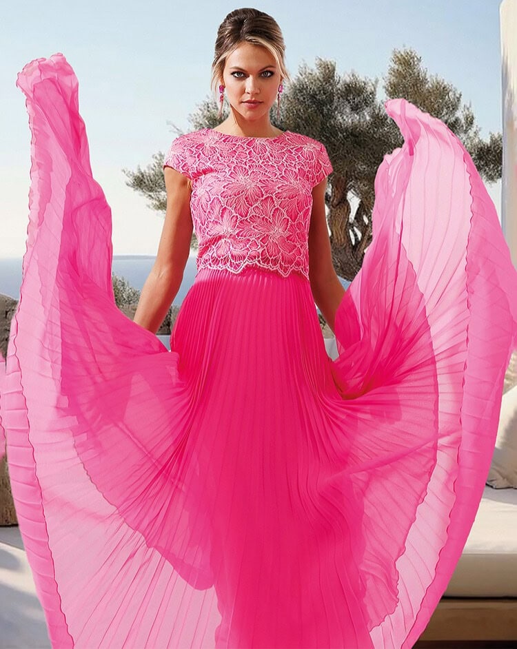 241-094-01 : 191-301-04 face Linéa Raffaelli ensemble top dentelle jupe plissée maman des mariés magasin de robes de soirée Paris