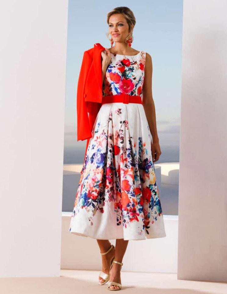 241-690-01 face Linéa Raffaelli ensemble robe mi-longue évasée boléro ensemble de mariage pour maman des mariés magasin de robes de soirée Paris