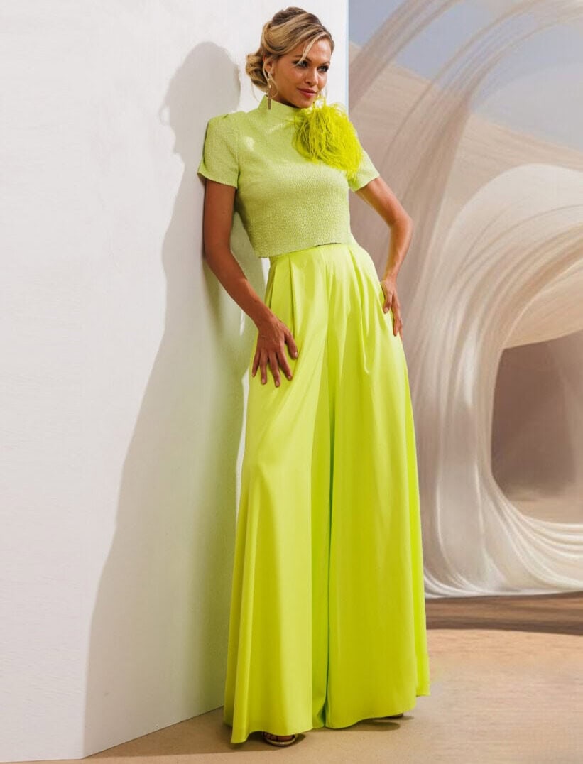 251-101-01 : 251-119-02 face ensemble top pantalon citron pour maman des mariés magasin de robes de soirée Paris