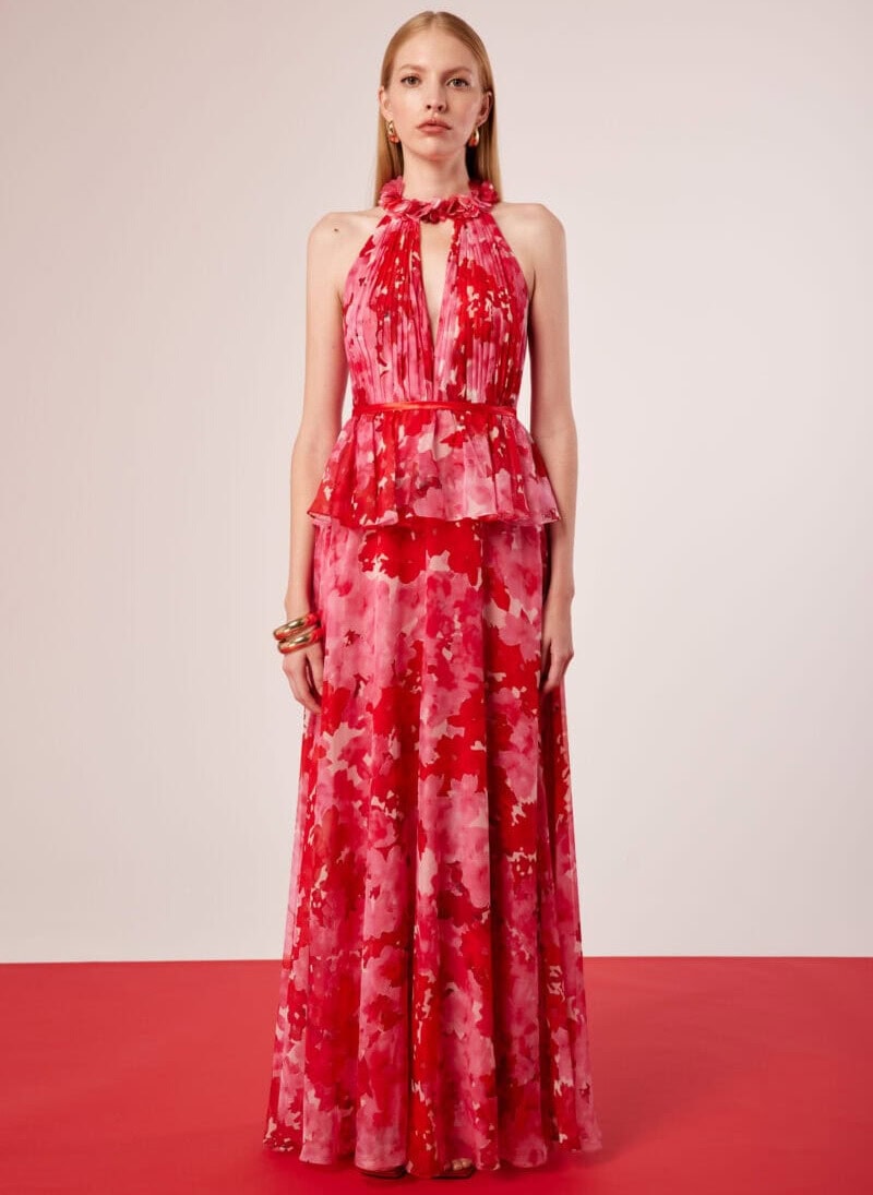 51421 face Carla Ruiz robe de soirée longue encolure américaine basque taille robe de soirée maman des mariés magasin de robes de cocktail Paris