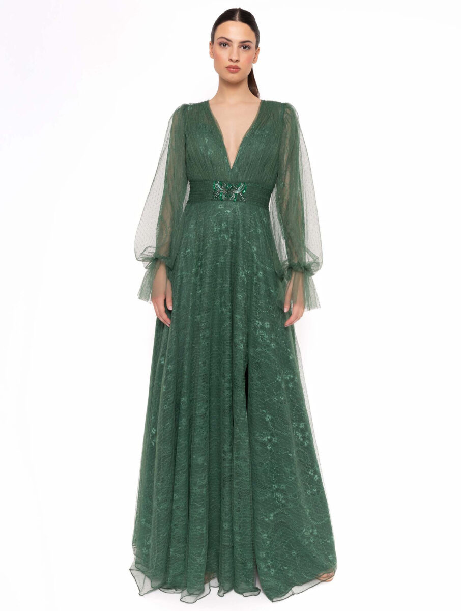 52735 face Carla Ruiz robe de soirée longue dentelle tulle robe mère des mariés magasin de robes de soirée Paris