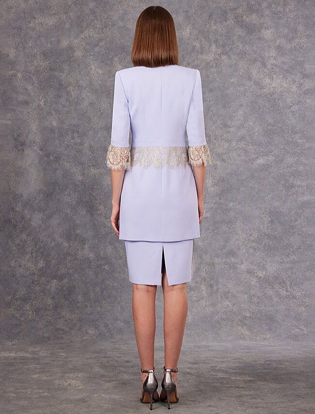 99501 dos Carla Ruiz ensemble de cocktail robe droite manteau crepe dentelle ensemble maman des mariés magasin de robes de soirée Paris