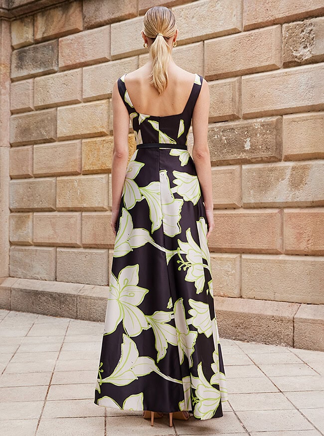 99618 dos Carla Ruiz robe de soirée longue décolleté carré bretelles larges ceinture jupe fendue robe de cocktail mère des mariés magasin de robes de soirée Paris