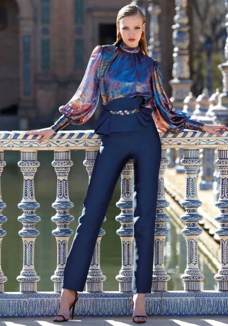 MG3521 face Manu Garcia ensemble pantalon chemisier tenue de cocktail maman des marié magasin de robes de soirée Paris