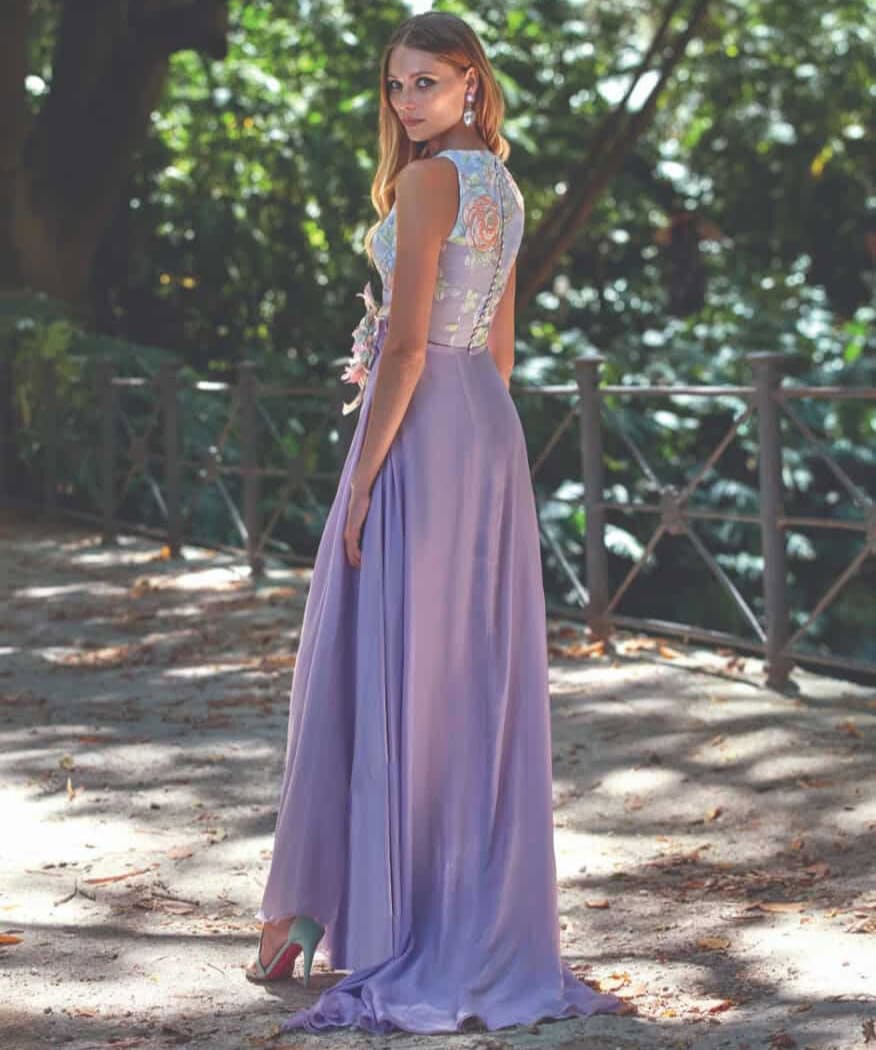 VL5217 dos Valerio Luna robe de soirée longue top brocard jupe organza drapée robe mère des mariés magasin de robes de soirée Paris