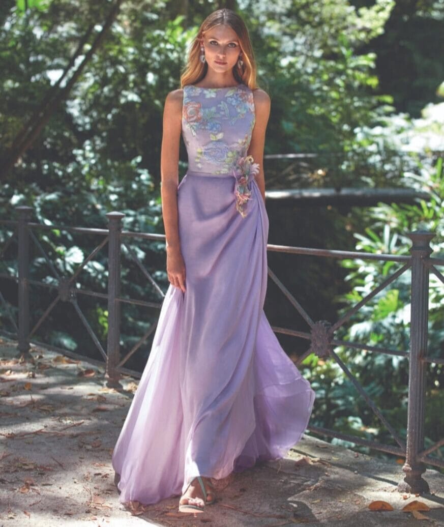 VL5217 face Valerio Luna robe de soirée longue top brocard jupe organza drapée robe mère des mariés magasin de robes de soirée Paris