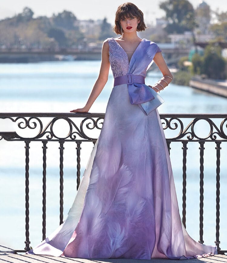 VL5431 face Valerio Luna robe longue organza top décolleté V ceinture pan asymétrique jupe évasée robe maman des mariés magasin de robes de soirée Paris