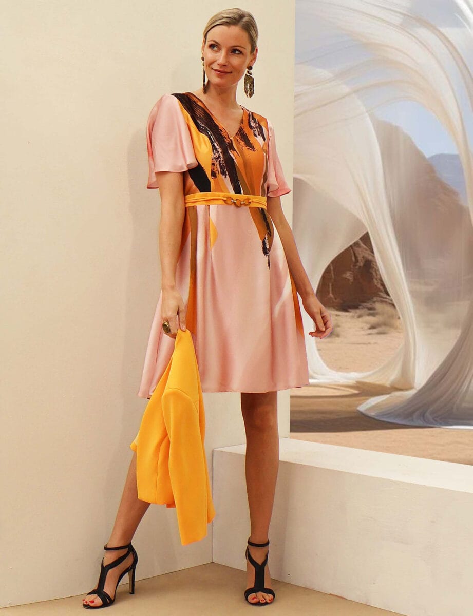 251-041-01-251-042-01 face Linéa Raffaelli ensemble robe évasée fluide bolero magasin de robe de soirée Paris