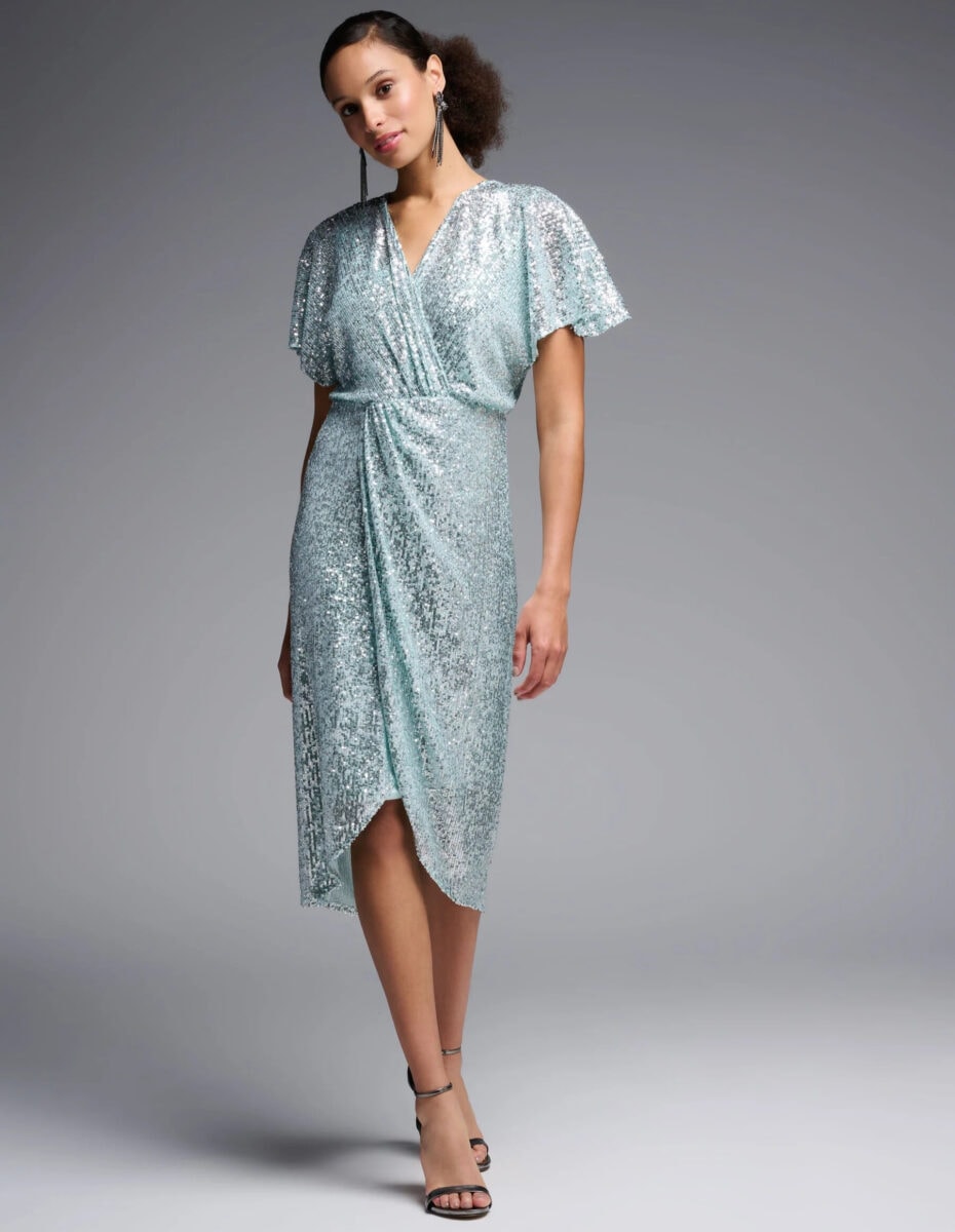 231760 face Joseph Ribkoff robe de soirée sequin genoux top cache coeur manches courtes fluides jupe portefeuille magasin de robes de soirée Annecy