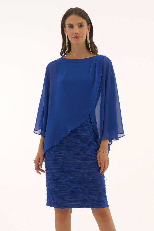 251720 face Joseph Ribkoff robe de soirée moulante drapée top chauve souris mousseline magasin de robes de soirée Annecy