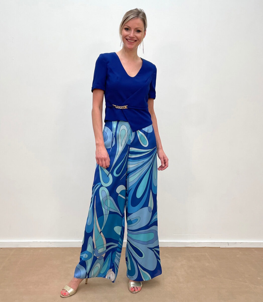 231-700-01 - 231-703-01 face Linea Raffaelli ensemble pantalon top fluide magasin de robes de soirée Paris