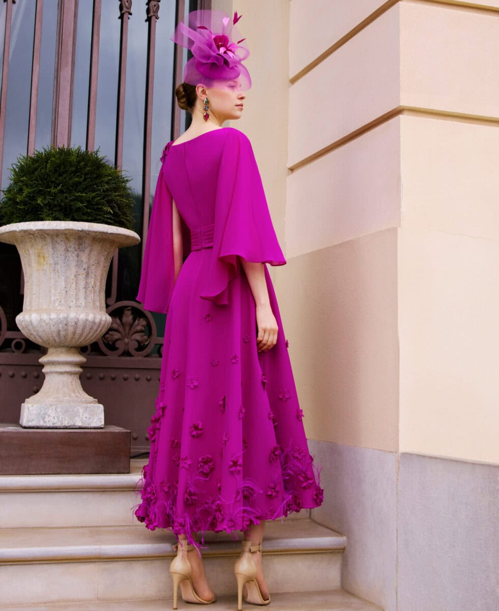 1GA4 dos Couture Club robe de cocktail mi longue fluide mousseline décolleté V manches trois quarts trompette ceinture robe maman des mariés magasin de robes de soirée Paris