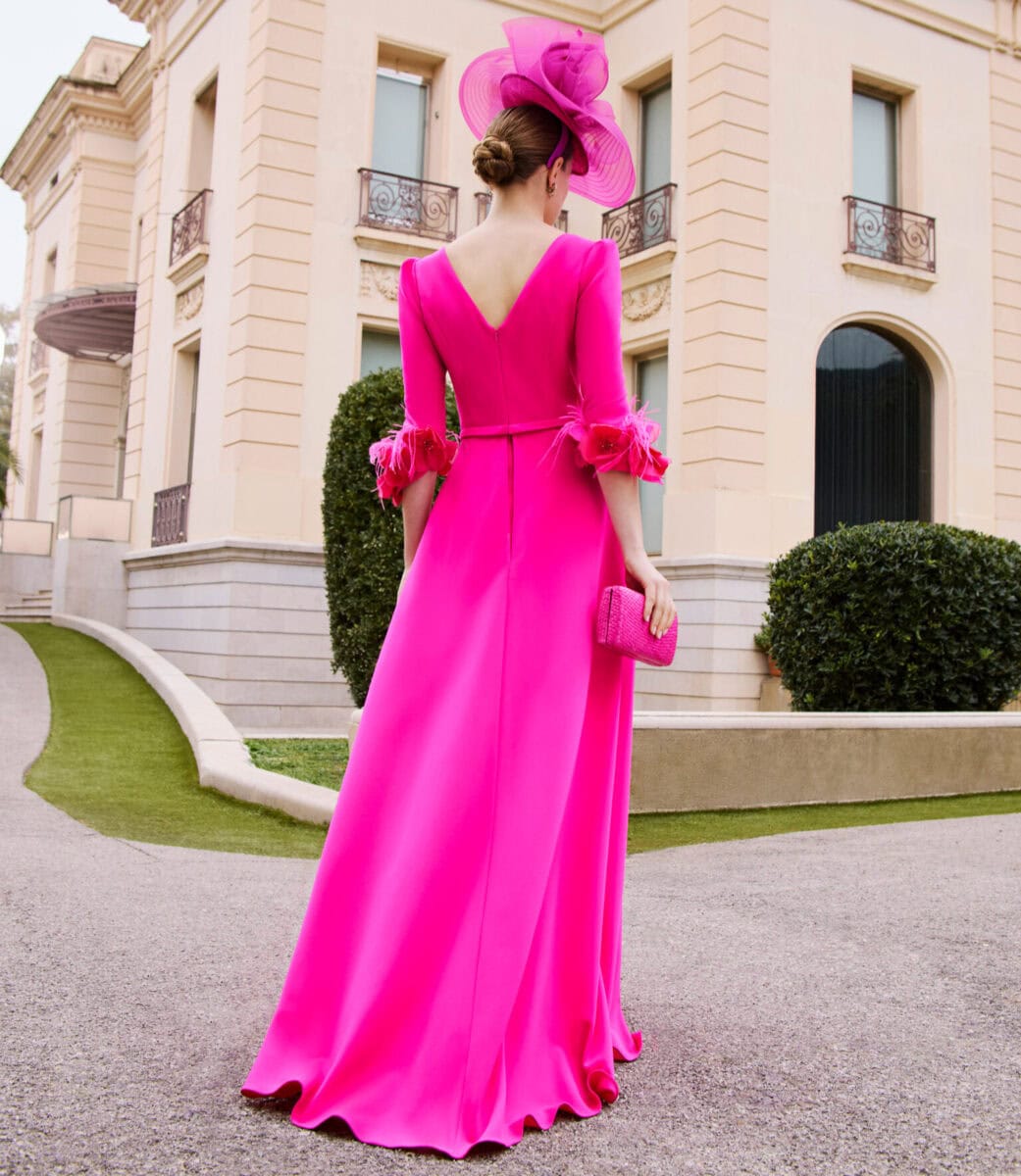 1GL5 dos Couture Club ensemble pantalon sur traîne col carré manches trois quart ceinture fine pantalon large crêpe tenue mère des mariés magasin de robes de soirée Paris