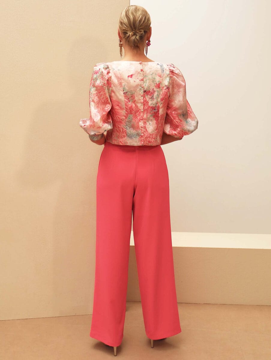 261-113-01 : 261-114-01 dos Linea Raffaelli ensemble pantalon top maman des mariés top mikado satin pantalon à plis fluide magasin de robes de soirée Paris