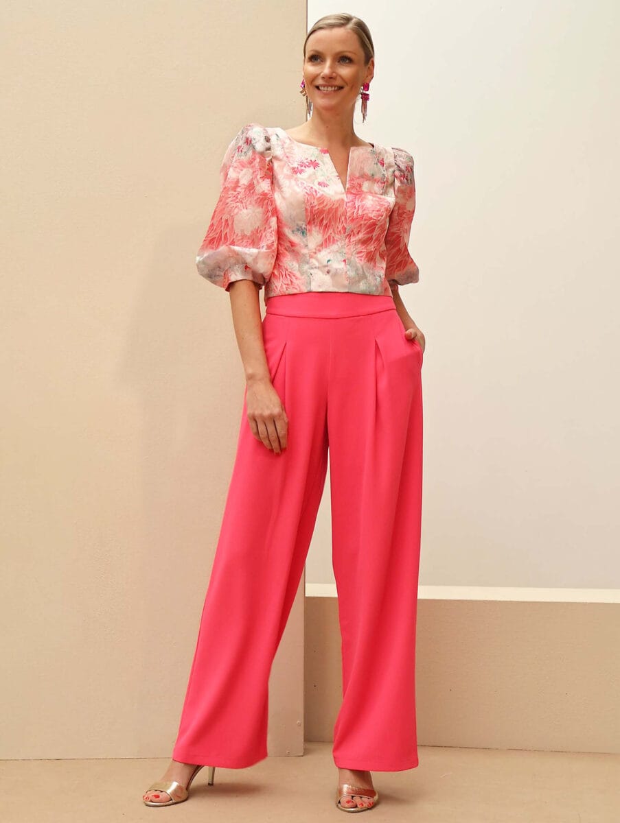 261-113-01 : 261-114-01 face Linea Raffaelli ensemble pantalon top maman des mariés top mikado satin pantalon à plis fluide magasin de robes de soirée Paris