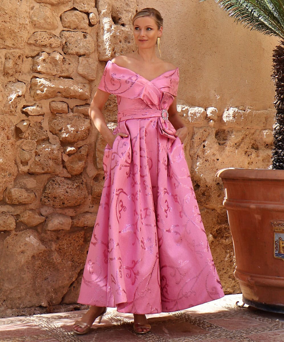 261-186-01 face Linéa Raffaelli robe de soirée longue encolure bardot cache coeur ceinture drapée jupe plis robe maman des mariés magasin de robes de soirée Paris