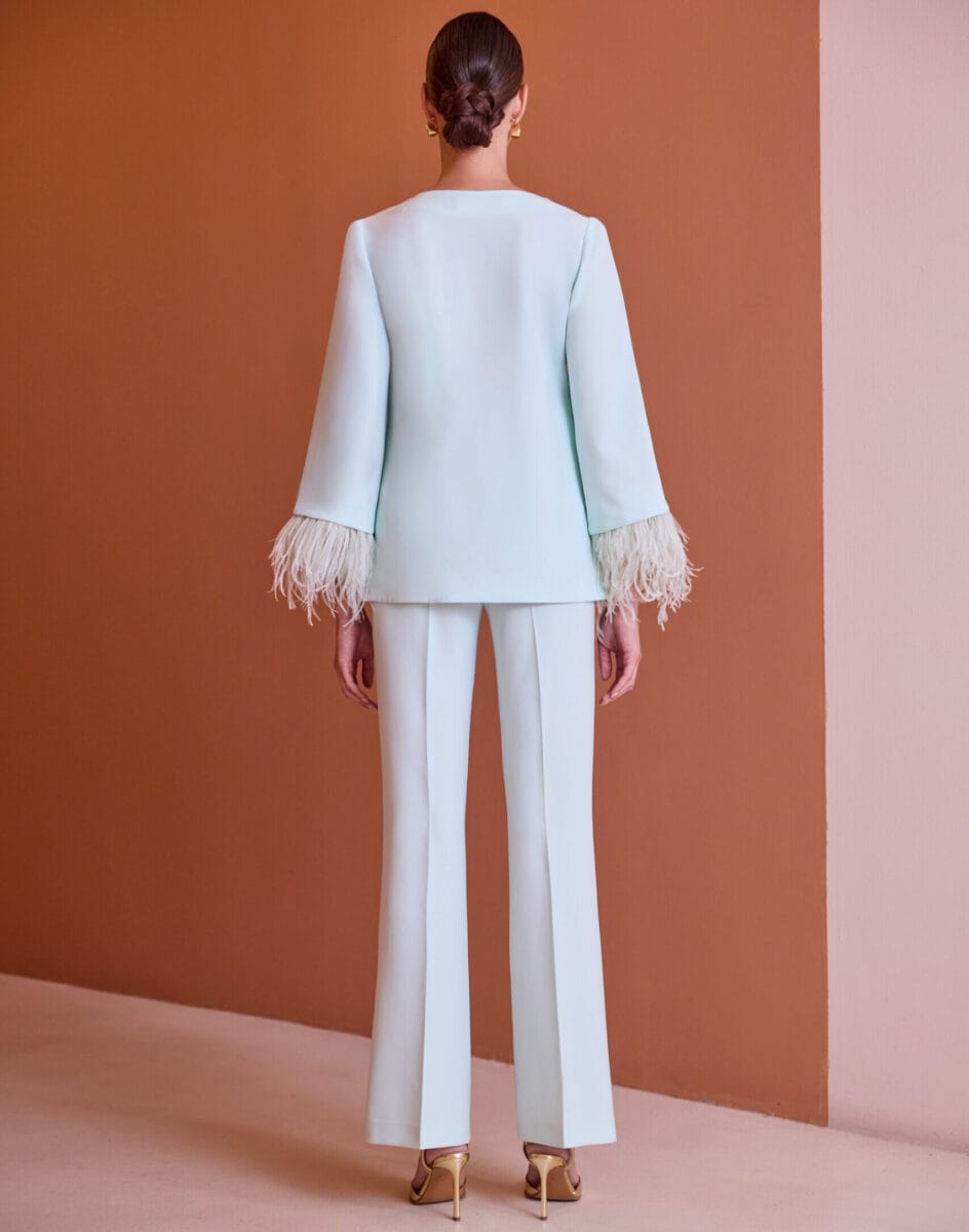 52552 dos tailleur veste pantalon de mariage invitées tenue de cocktail mères des mariés magasin de robes de soirée Paris