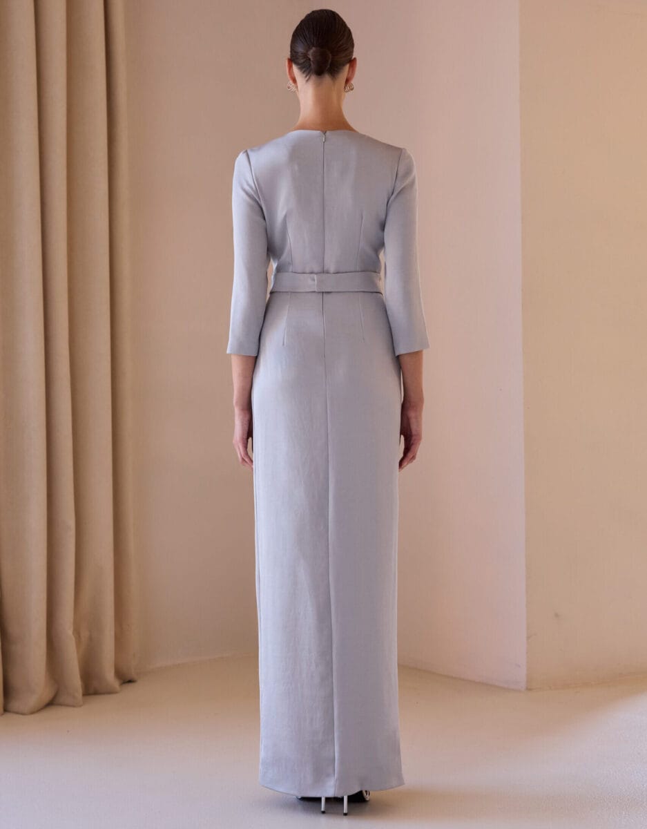 52589 dos Carla Ruiz robe de soirée décolleté V drapée robe de maman des mariés magasin de robes de soirée Paris