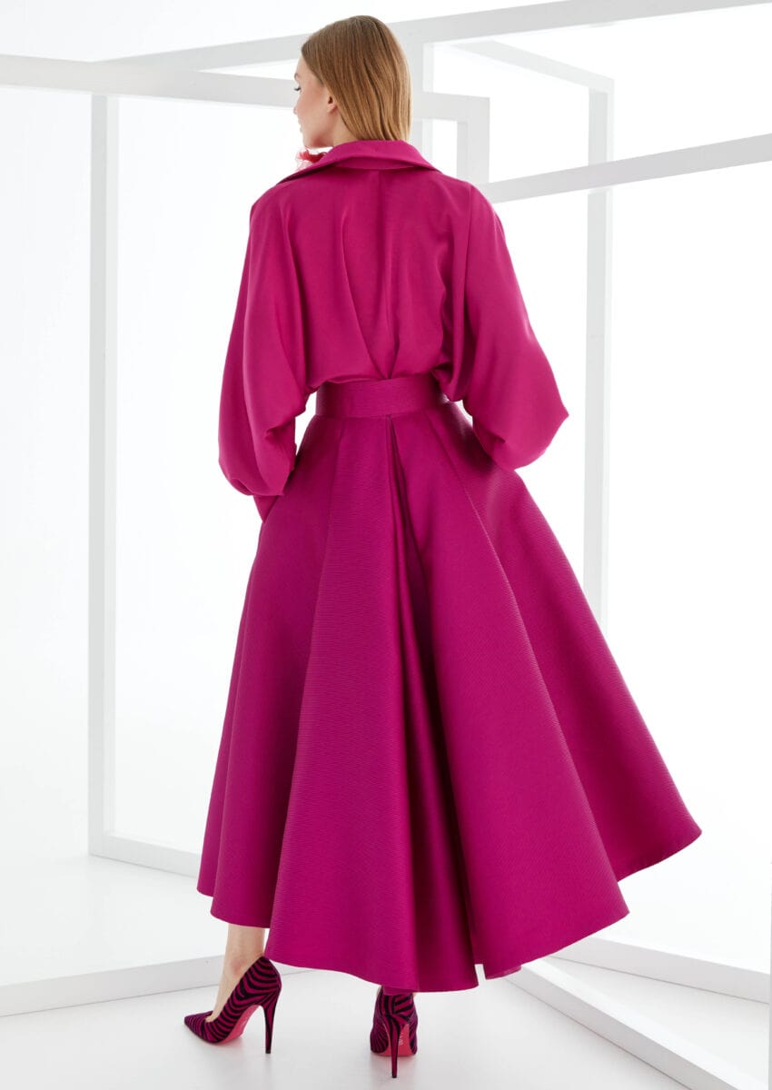 MG3734 dos Manu Garcia robe de cocktail top chemisier jupe évasée ceinture robe maman des mariés magasin de robes de soirée Paris