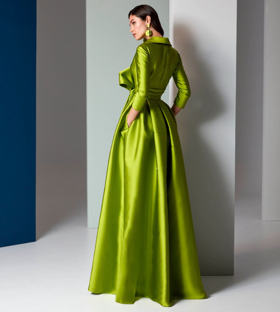 VL5616 dos Valerio Luna robe de soirée longue type chemise ceinture noeud oversize robe maman des mariés magasin de robes de soirée Paris