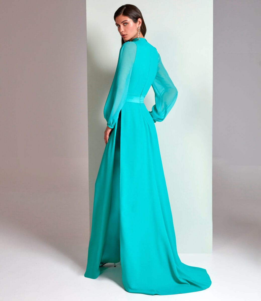 VL5652 dos Valerio Luna combinaison fluide top décolleté V long pantalon fluide ensemble pantalon mère des mariés magasin de robes de soirée Paris