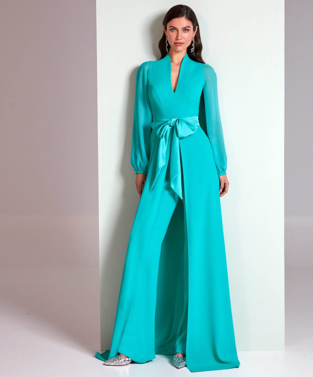 VL5652 face Valerio Luna combinaison fluide top décolleté V long pantalon fluide ensemble pantalon mère des mariés magasin de robes de soirée Paris