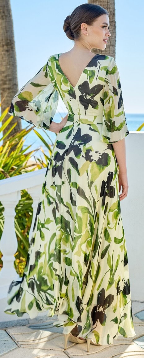 1260018 dos Sonia Pena robe de soirée fluide mousseline manches trois quart robe longue maman des mariés magasin de robes de soirée Nogent-sur-Marne