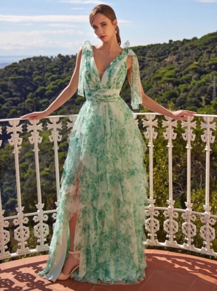 R202i face Créatif Paris robe de soirée longue mousseline robe de cocktail mère des mariés magasin de robes de soirée Annecy