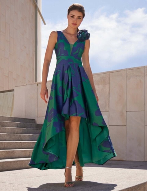 RO640 face Créatif Paris robe de soirée courte devant longue derrière robe mère des mariés magasin de robes de soirée Annecy