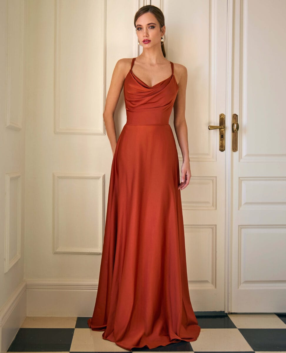 Ro636s face Créatif Paris robe de soirée satin col beniter robe maman des mariés magasin de robes de soirée Paris