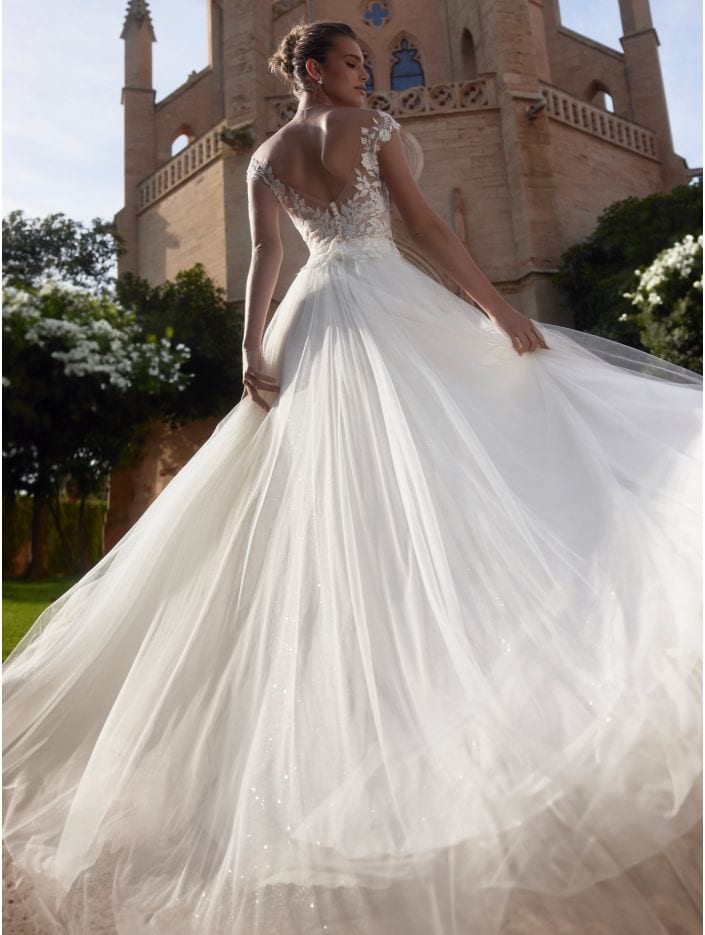 E479 dos Bianco Evento bustier dentelle pour mariée magasin de robes de mariée Annecy