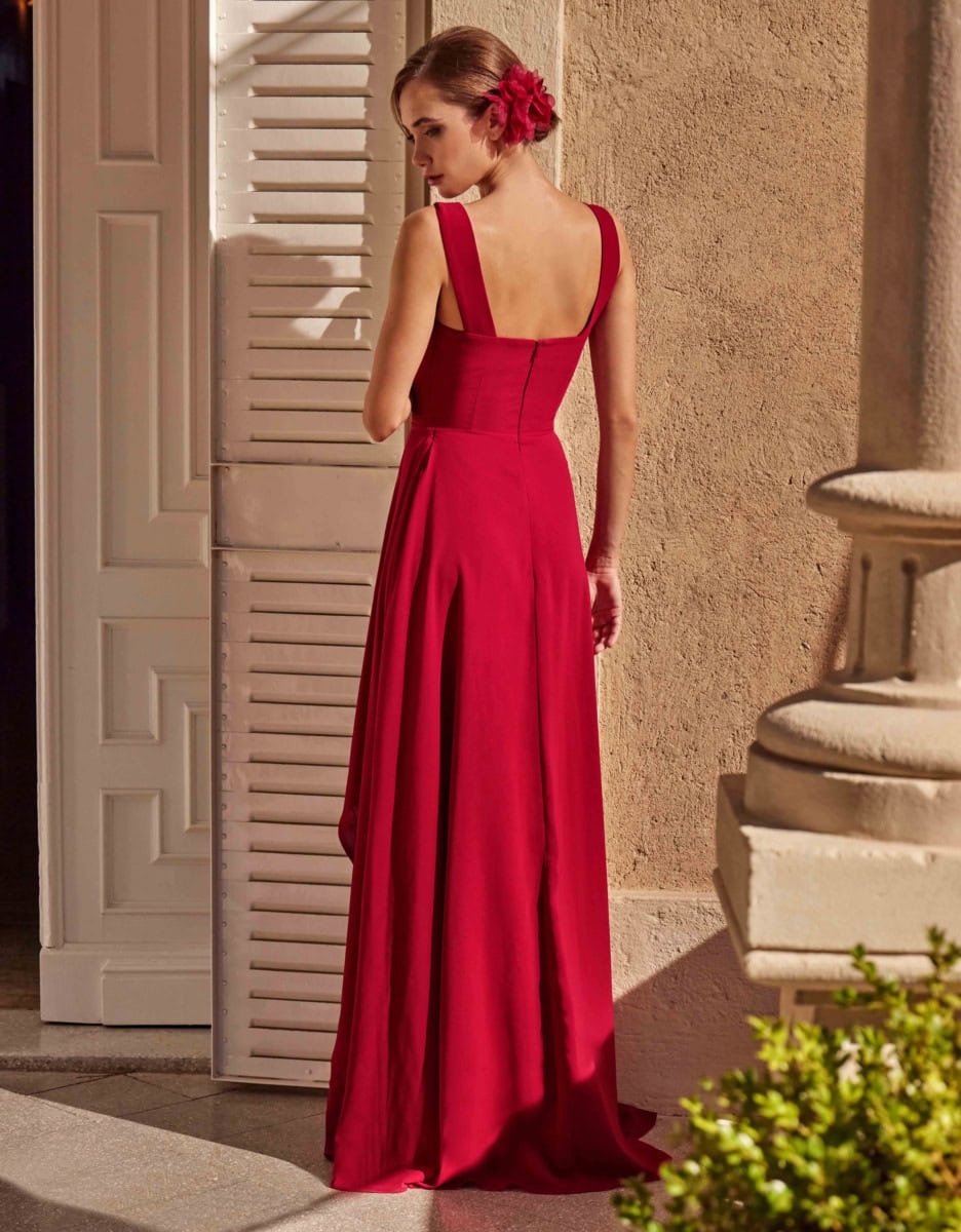 RO713 dos Créatif Paris robe de soirée longue fluide décolleté coeur drapé jupe à pans fendue robe maman des mariés magasin de robes de soirée Annecy