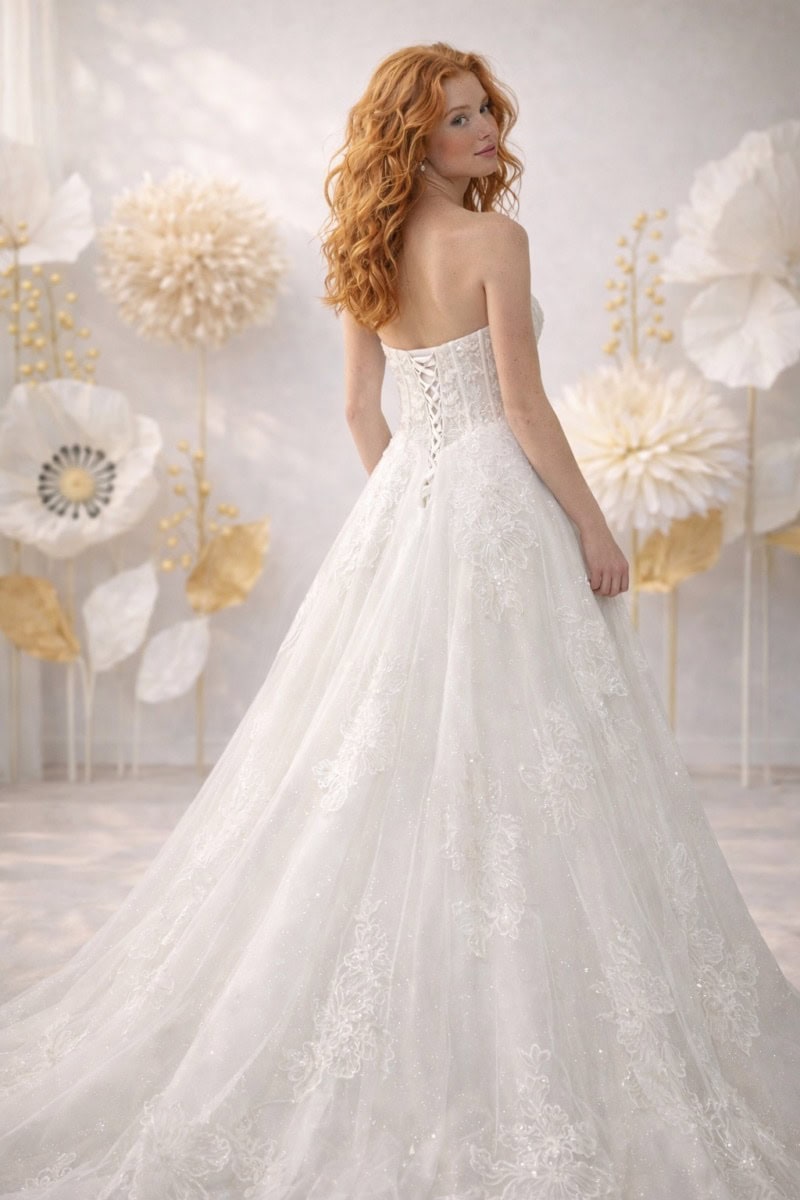 Alchemille dos Atelier Novia robe de mariée princesse bustier coeur jupe tulle dentelle traîne magasin de robes de mariée Paris