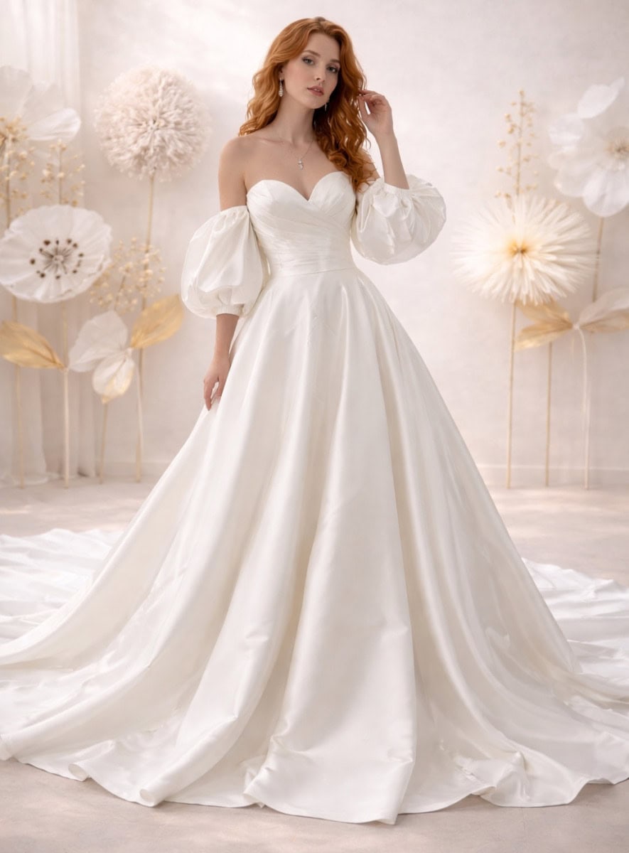 Alpina face Atelier Novia robe de mariée princesse bustier coeur drapé taffetas traîne magasin de robes de mariée Annecy
